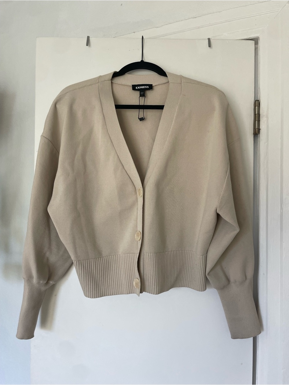 Express beige tan Button-Up V-Neck Cardigan L